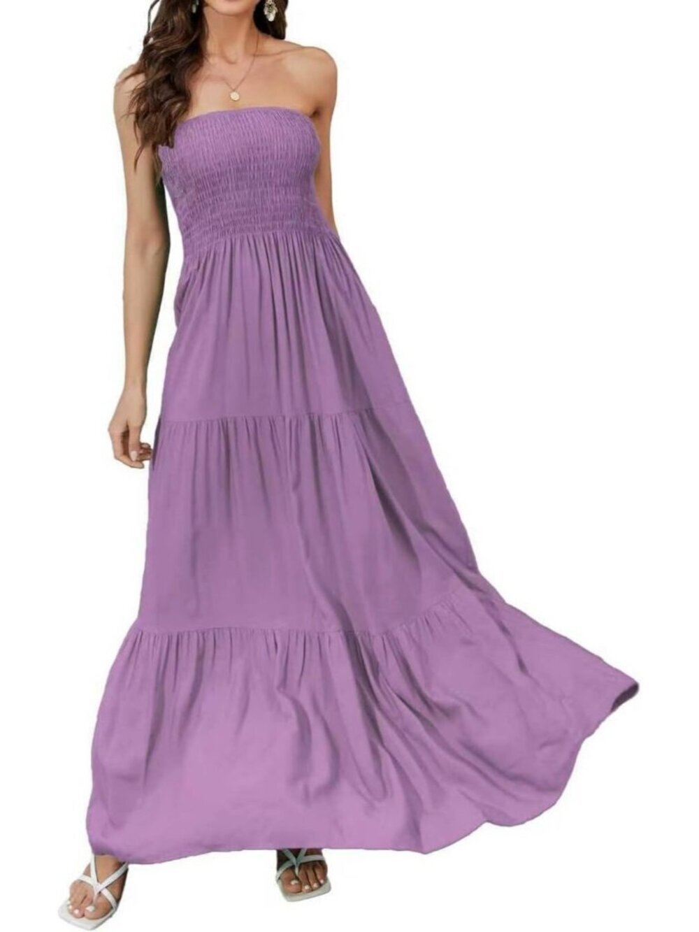 Women's Purple Violet Strapless A Line Tube Top Backless Casual Sun Maxi Dress